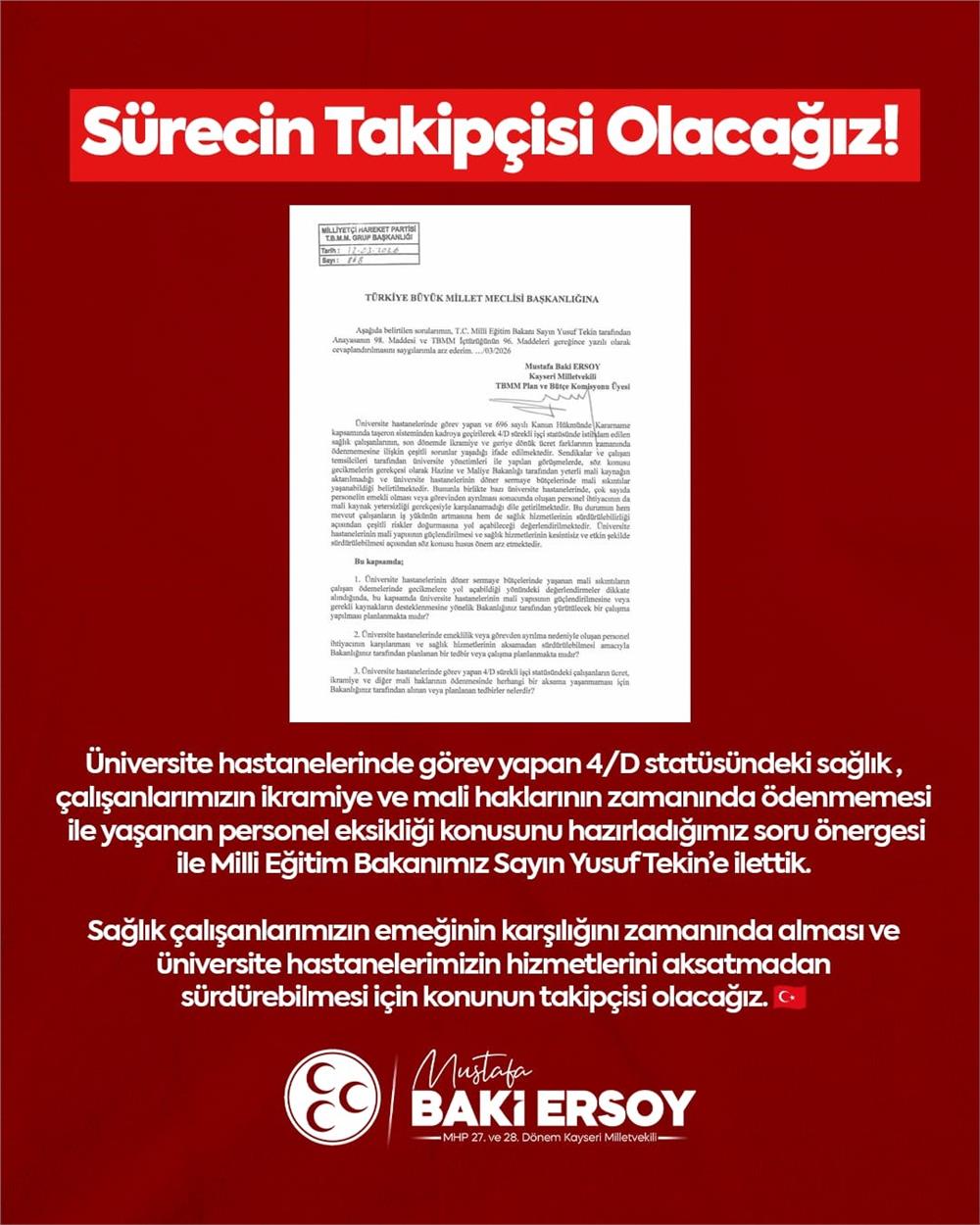 MHP’li Ersoy, üniversite hastanelerindeki mali sorunları TBMM gündemine taşıdı
