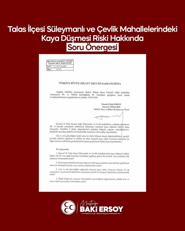 Baki Ersoy, 2 mahalledeki kaya düşmesi riskini meclise taşıdı