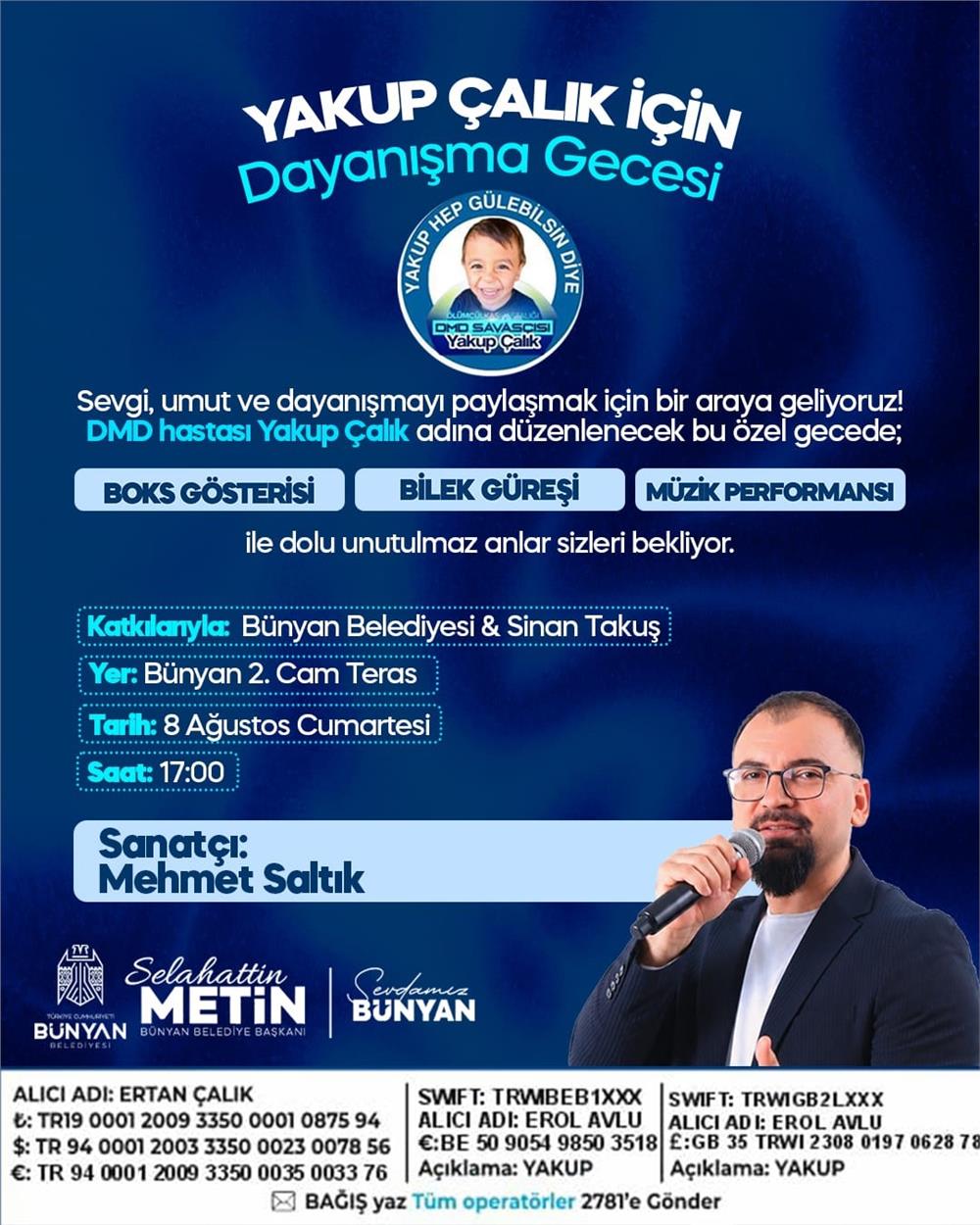 Bünyan'da hasta çocuk için dayanışma gecesi düzenlenecek