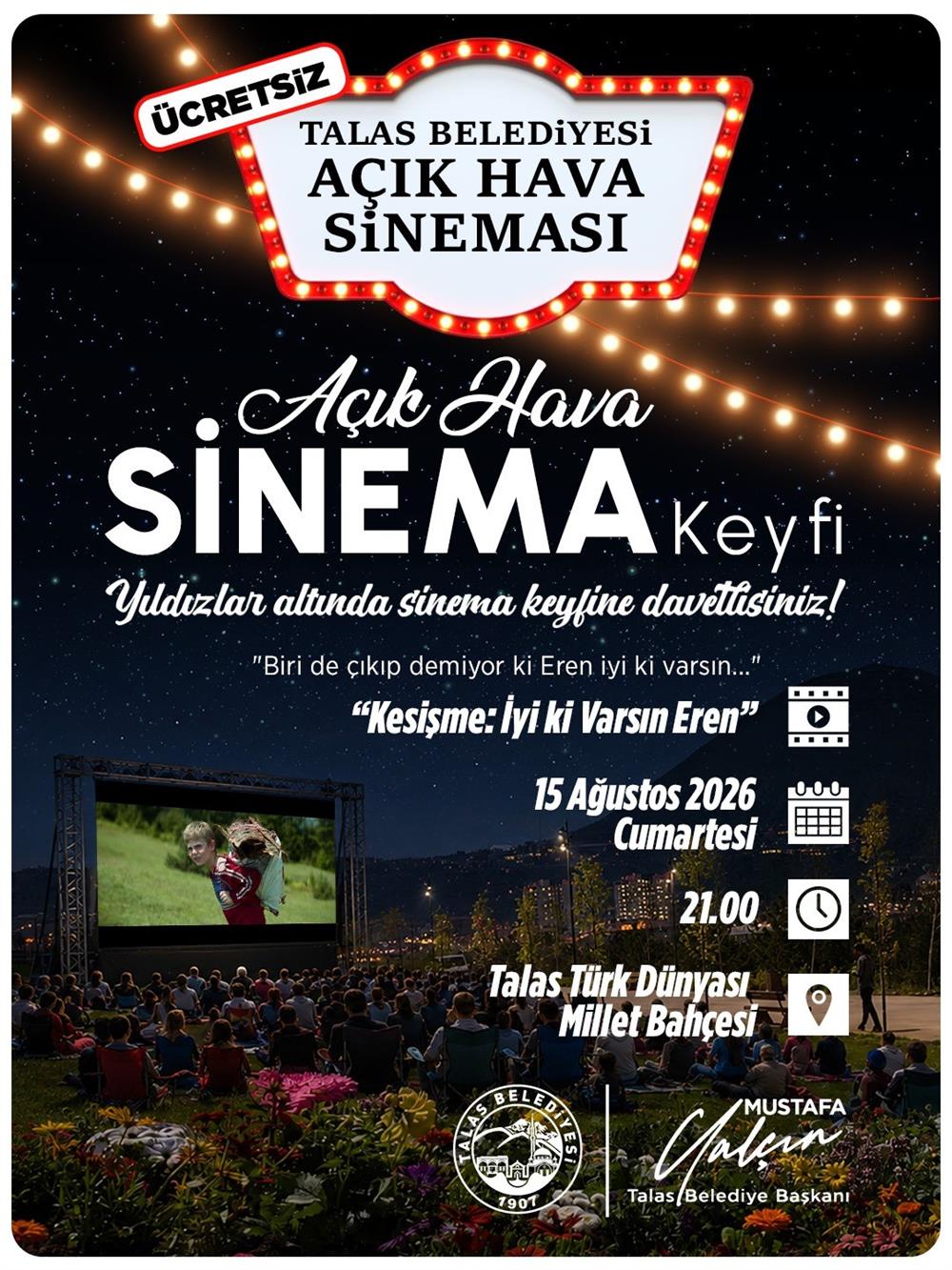 Talas'ta açık hava sinemasında sırada 'Eren' var